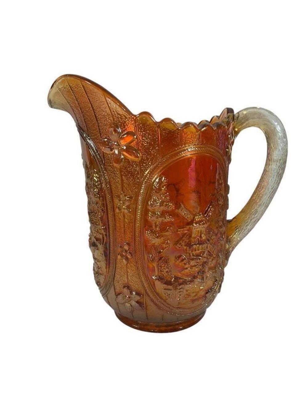 Vintage Marigold Carnival Glass Windmill Pitcher